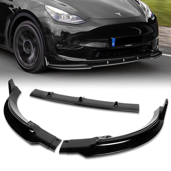 Stay Tuned Performance For 2020-2025 Tesla Model Y STP-Style Painted Black Front Bumper Spoiler Lip 3pc
