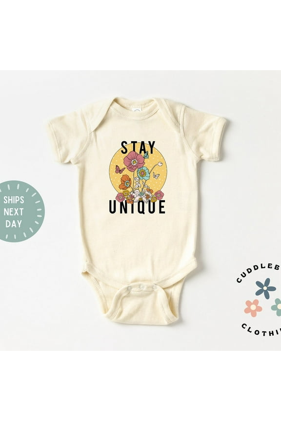 Stay Unique Baby Bodysuit, Butterfly and Flowers Unique Baby Bodysuit , Baby Gift, New Baby Girl
