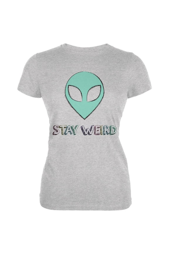 Stay Weird Alien Juniors Soft T Shirt Heather 2XL