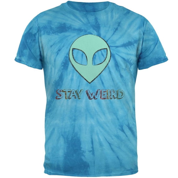 Stay Weird Alien Mens T Shirt Pinwheel Blue Tie Dye MD