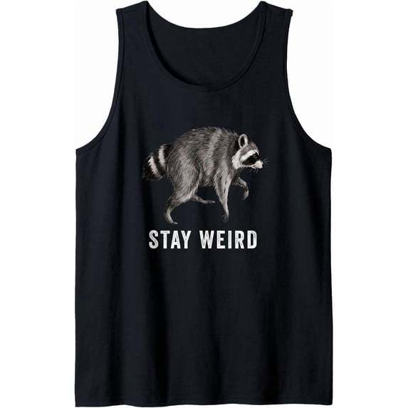 Stay Weird Funny Raccoon Meme Graphic Tee Unisex Tank Top Comfort Colors T-Shirt