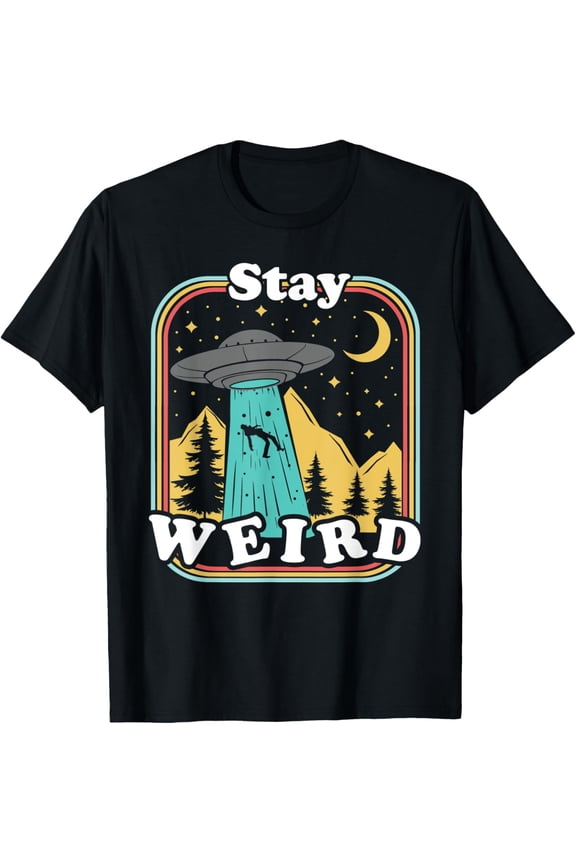 Stay Weird Funny UFO Abduction 70s 80s Retro Alien T-shirt