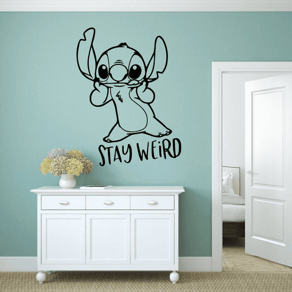 Stay Weird Quote Lilo and Stitch Disney Cartoon Wall Sticker Art Decal for Girls Boys Room Bedroom Kindergarten Nursery House Fun Home Decors Stickers Wall Art Vinyl Decoration Size (20x14 inch)