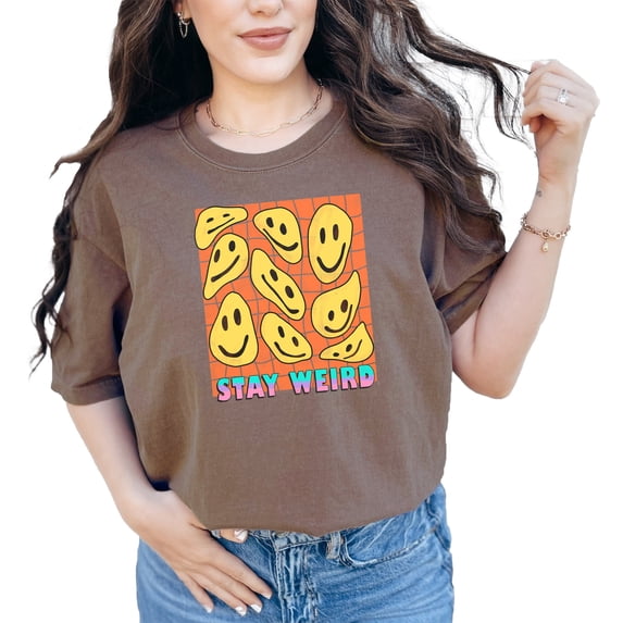 Stay Weird, Retro Wavy Smiling Faces Art Merch, Espresso Comfort Colors T-Shirt, 2XL