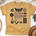thumbnail image 1 of Stay Weird Witchy Aesthetic T-Shirt – Occult Symbols Graphic Tee , Gold, Size XL, 1 of 6
