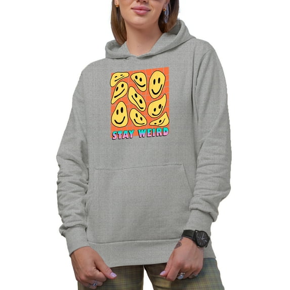 Stay Weird with Retro Wavy Smiling Faces Art Merch Gift, Heather Grey Hooded Sweatshirt or Hoodie, 2XL
