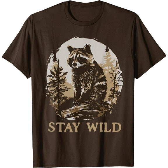 Stay Wild Cottagecore Aesthetic Raccoon Lover Vintage Racoon Unisex T-Shirt for Men Women Kids Toddler,Dark Chocolate Color,Size 5XL