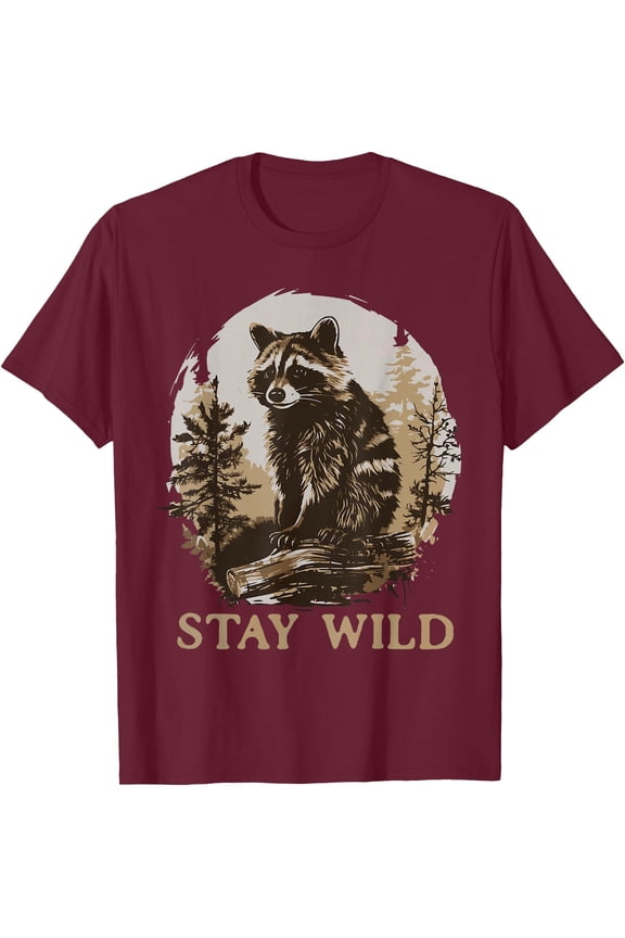 Stay Wild Cottagecore Aesthetic Raccoon Lover Vintage Racoon Unisex T-Shirt for Men Women Kids Toddler,Maroon Color,Size L