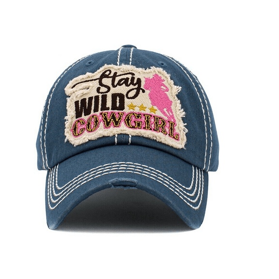Stay Wild Cowgirl Adjustable Distressed Blue One Size Baseball Cap Hat