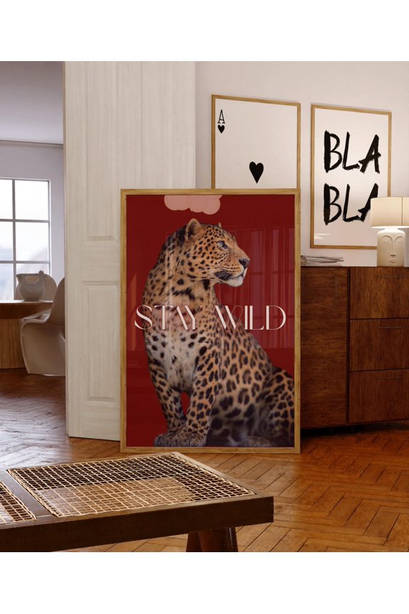 Stay Wild Leopard Red Retro Wall Art Trendy Apartment Wall Art Print
