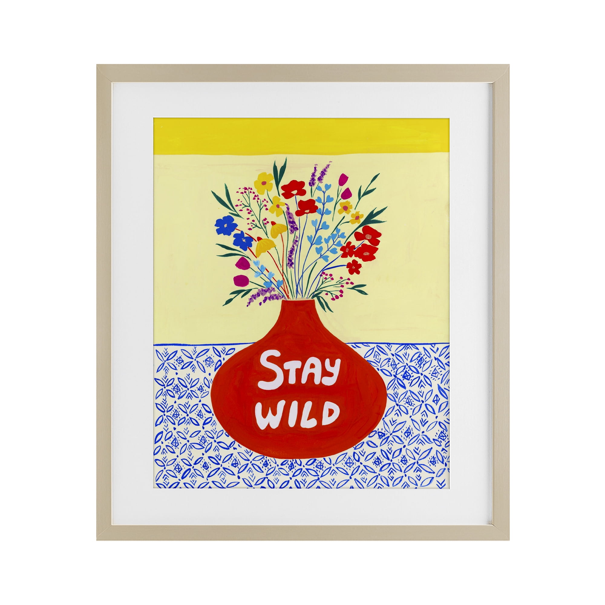 Stay Wild Midcentury Flowers Birch Framed Print Under Glass, design by Nabeela Rumi