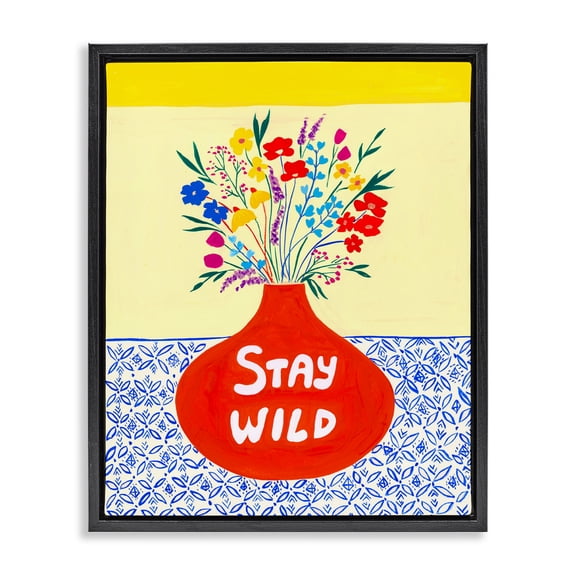 Stay Wild Midcentury Flowers Black Framed Floater Canvas Wall Art, design by Nabeela Rumi
