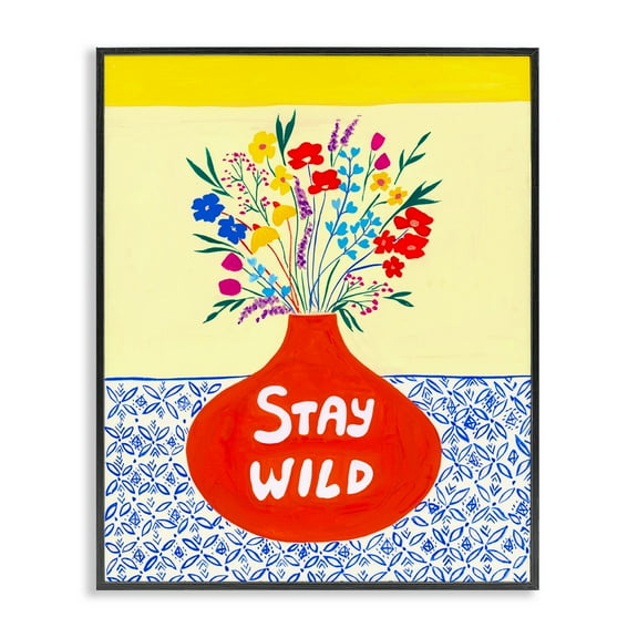 Stay Wild Midcentury Flowers Black Framed Giclee Art, design by Nabeela Rumi