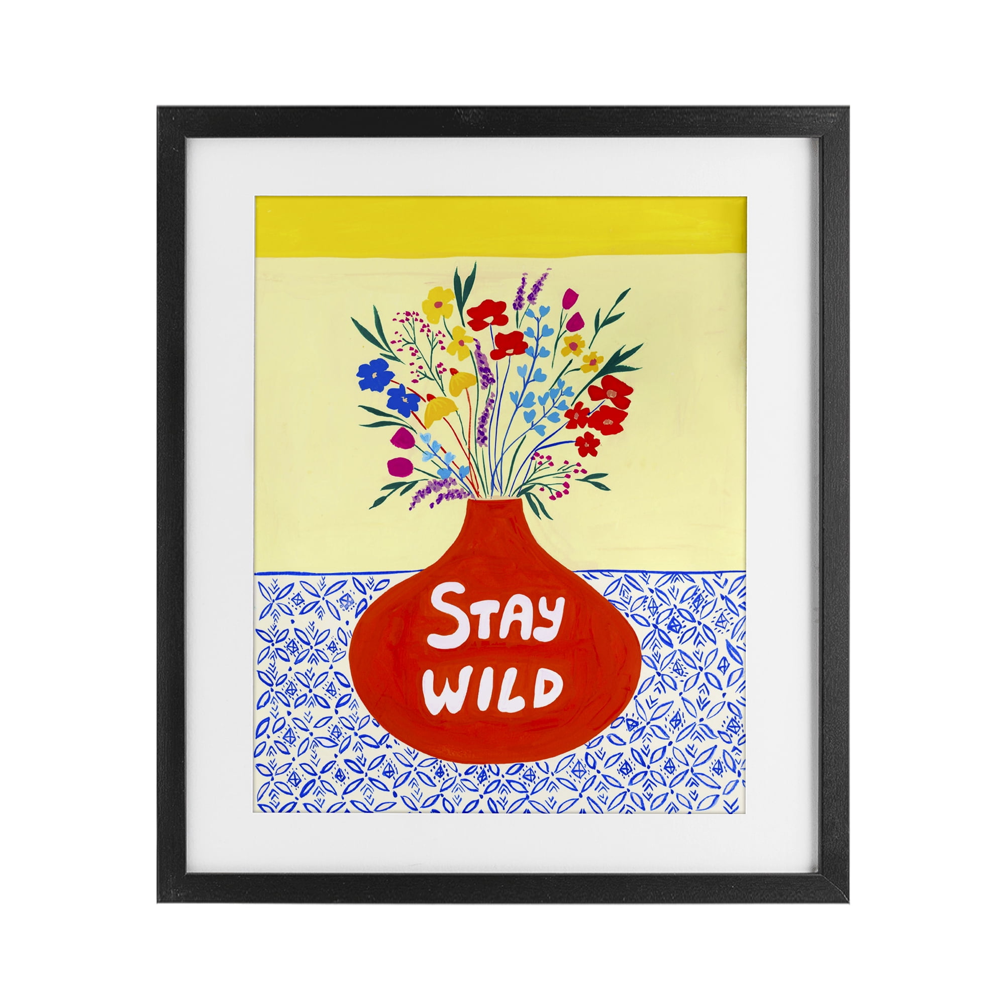 Stay Wild Midcentury Flowers Black Framed Print Under Glass, design by Nabeela Rumi