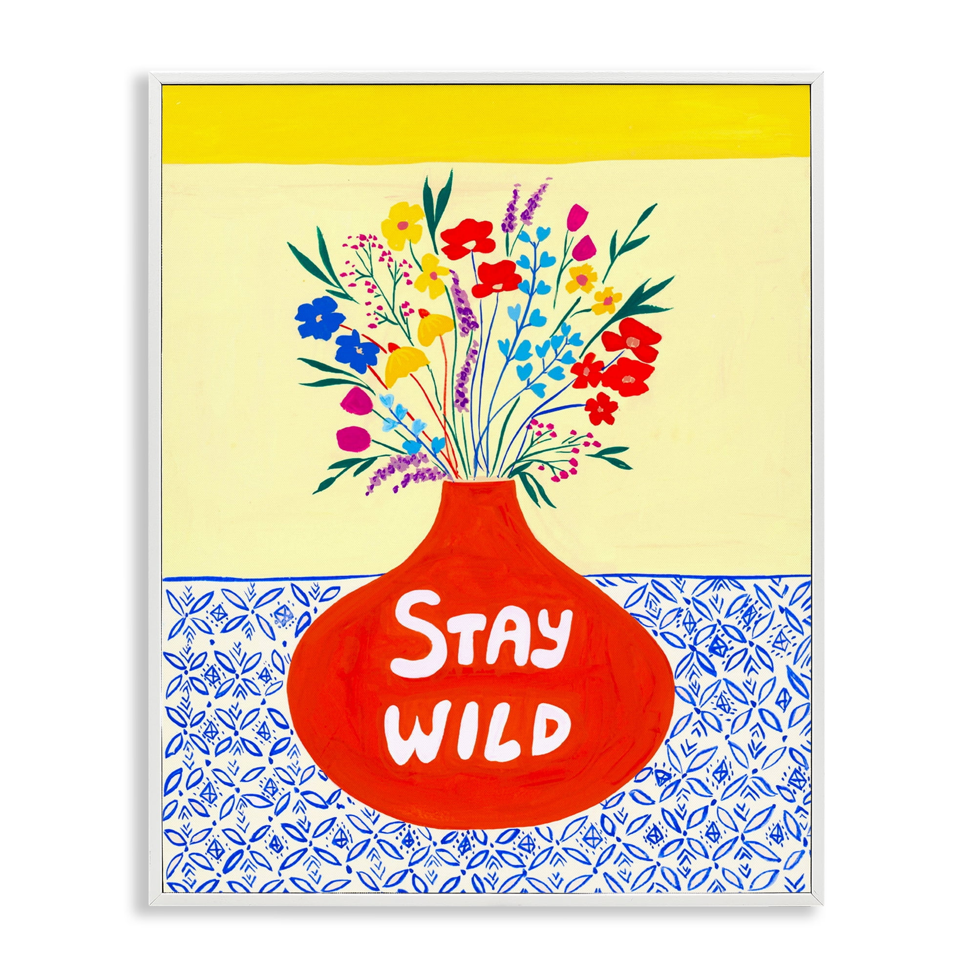 Stay Wild Midcentury Flowers White Framed Giclee Art, design by Nabeela Rumi