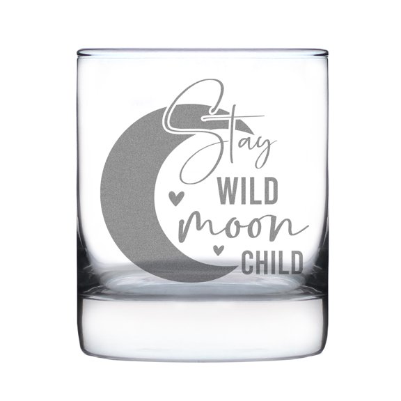 Stay Wild Moon Child Hand Engraved 10oz Rocks Glass, Perfect Barware , Etched Glassware, Unique Drinking Handcrafted Whiskey
