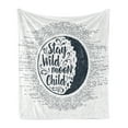 thumbnail image 1 of Stay Wild Moon Child Soft Flannel Fleece Throw Blanket, Words in a Circle with Curls and Dashed Lines, Cozy Plush for Indoor and Outdoor Use, 50" x 70", Night Blue Grey, by Ambesonne, 1 of 5
