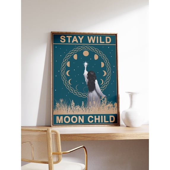 Stay Wild Moon Child Vintage Bedroom Spiritual Quote, Unframed Canvas 16x20in