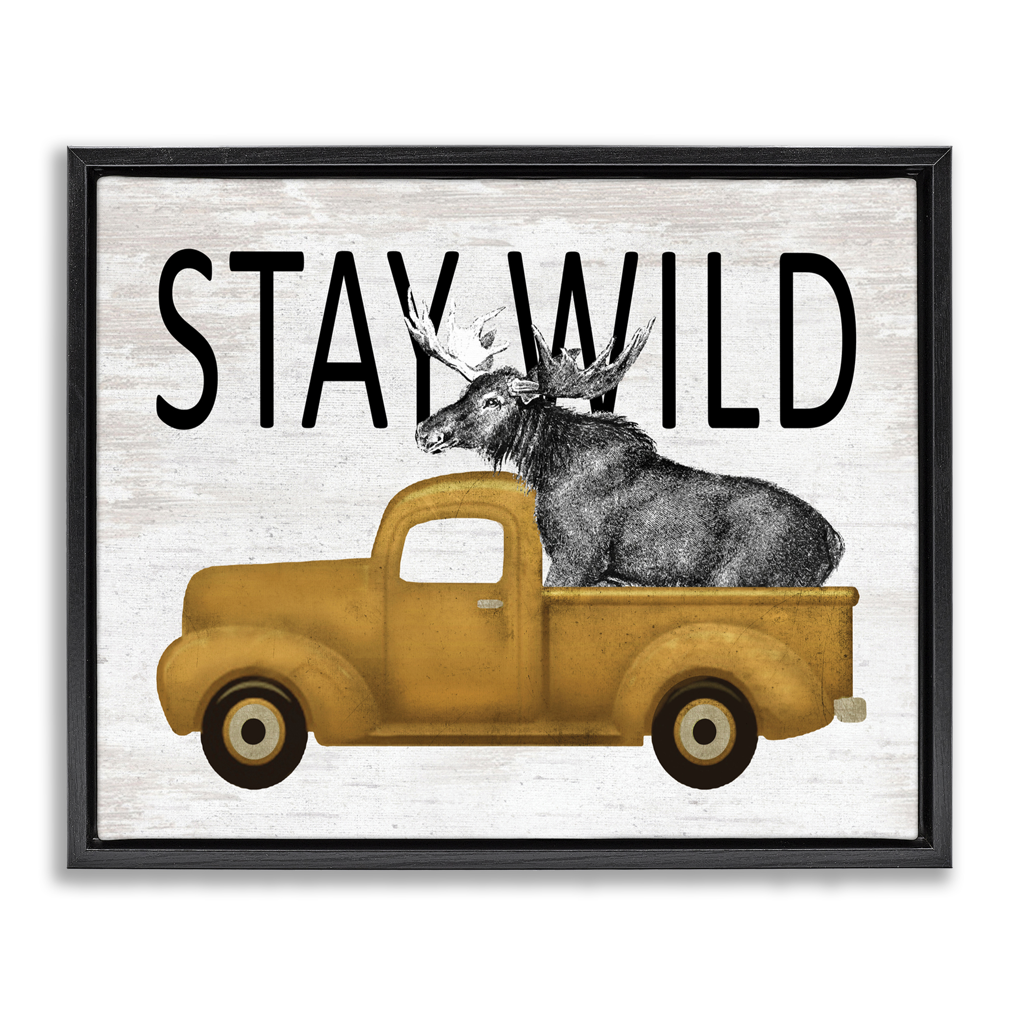 Stay Wild Moose Truck Black Framed Floater Canvas Wall Art, design by Lettered and Lined
