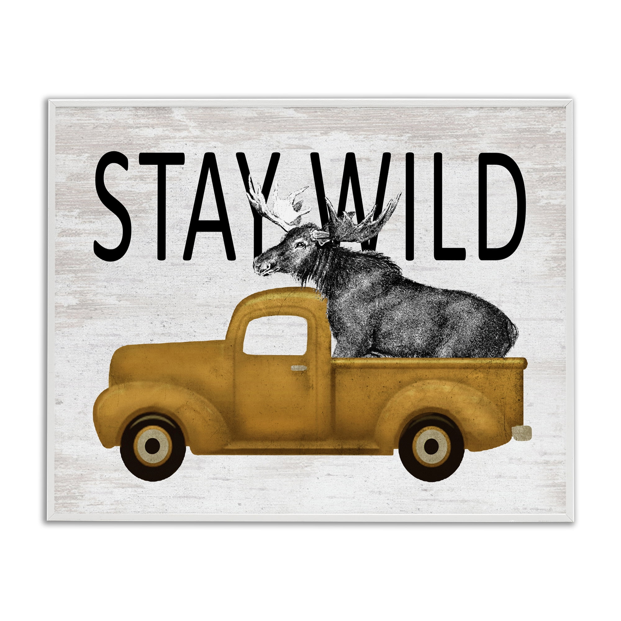 Stay Wild Moose Truck White Framed Giclee Art, design by Lettered and Lined