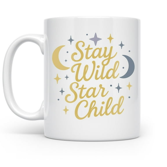 Stay Wild Star Child 11 oz Coffee Mug - Boho Moon Design White Ceramic Gift