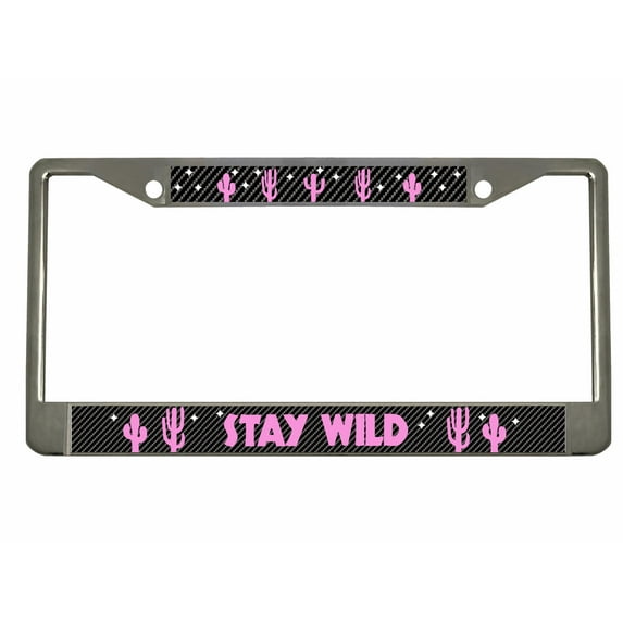 Stay Wild Style Metal License Plate Frame Personalized/Car Accessories Car Tag Holder Cover Carbon (Chrome/Carbon/Light Pink)