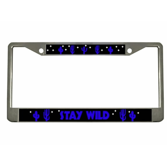 Stay Wild Style Metal License Plate Frame Personalized/Car Accessories Car Tag Holder Cover (Chrome/Black/Lime Blue)