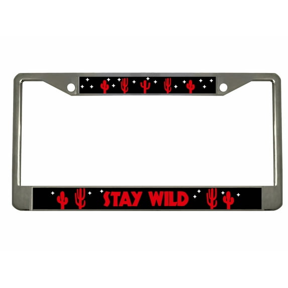 Stay Wild Style Metal License Plate Frame Personalized/Car Accessories Car Tag Holder Cover (Chrome/Black/Red)
