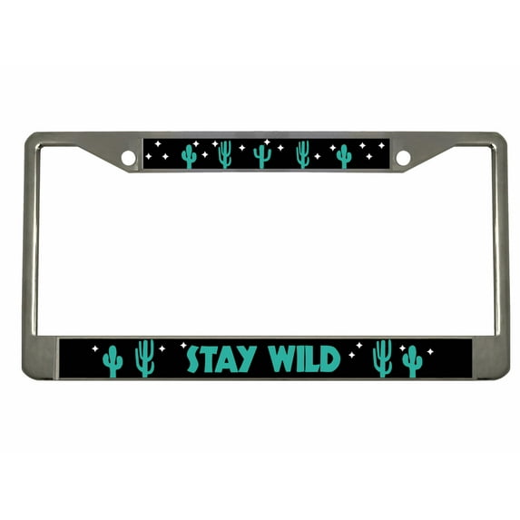 Stay Wild Style Metal License Plate Frame Personalized/Car Accessories Car Tag Holder Cover (Chrome/Black/Turquoise)