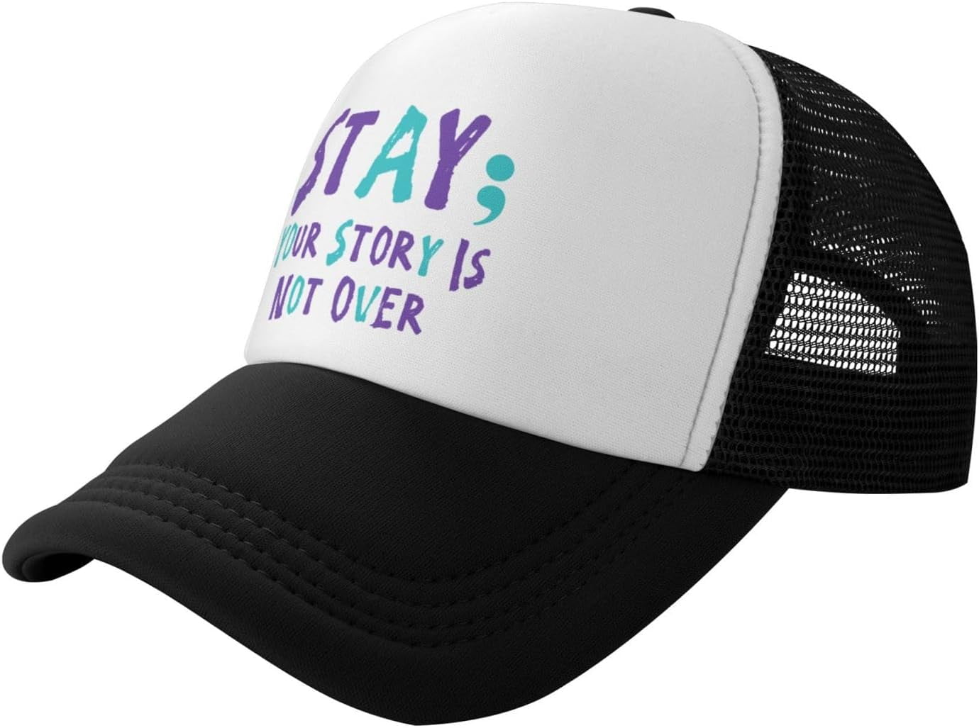 Heartbeat Semicolon Suicide Prevention Awareness Baseball Cap - Mesh Adjustable Unisex 3 thumbnail image