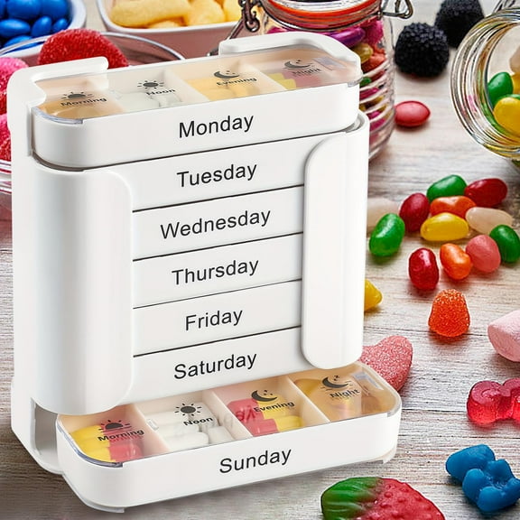 Stay on Track - 7-Day Medication Organizer, Weekly Pill Organizer, 7 Stackable Compartments Four Times-a-Day - Morning, Noon, Evening, and Bedtime