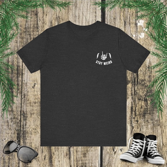 Stay weird funny saying skeleton rock on hands cool Unisex T-shirt