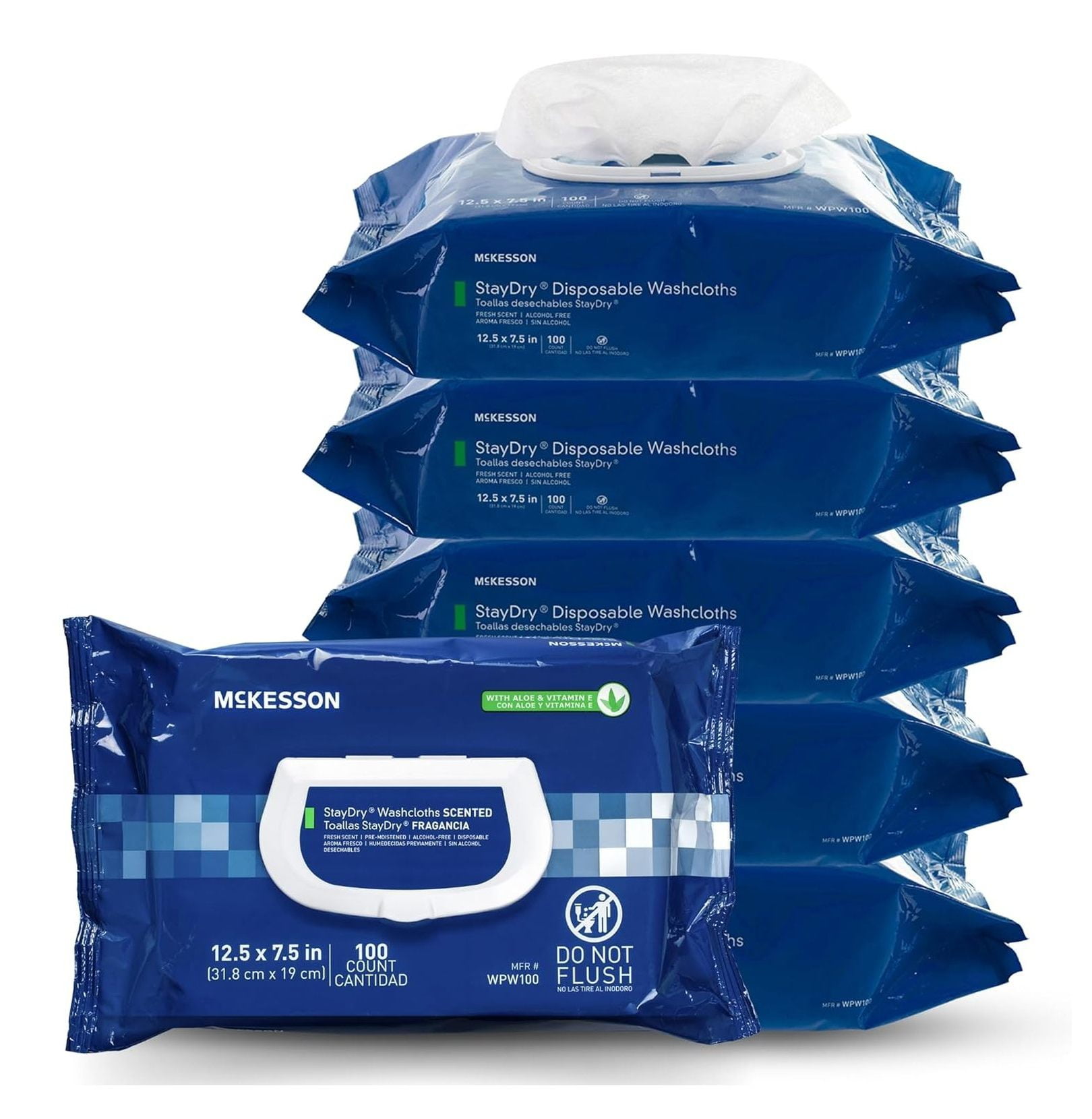 StayDry Disposable Wipes or Washcloths for Adults with Aloe, , Alcohol-Free, Not-Flushable, Pleasantly Fragranced Aloe and E Formula
