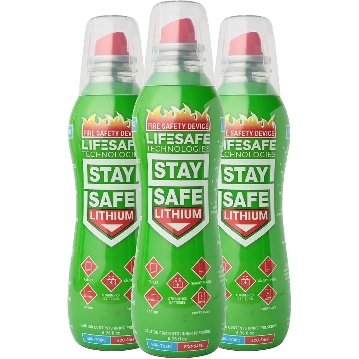 StaySafe Lithium Fire Extinguishing Spray By LifeSafe Technologies | Water Based, Eco-Friendly, Non-Toxic Fluid | Suppresses Fires Caused By Lithium-Ion Batteries in Phones and Electronics| 3-Pack