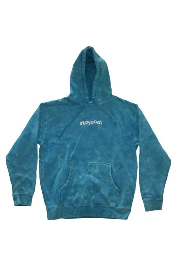 Tribal Acid Wash Turquoise Hoodie with Drawstring Closure (Large)