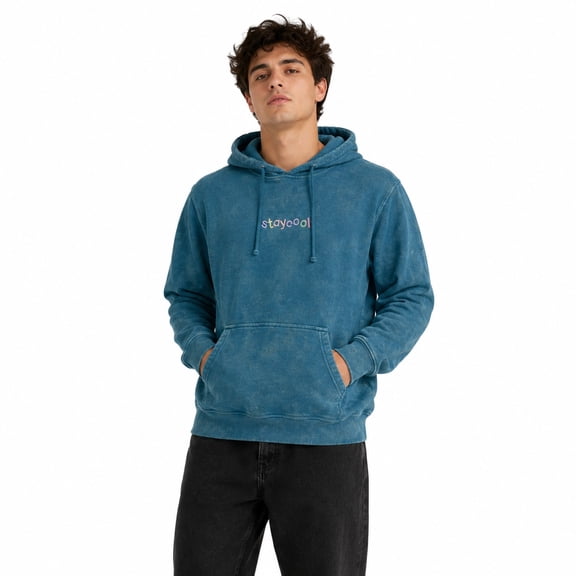 Staycool Tribal Acid Wash Turquoise Hoodie with Drawstring Closure (Medium)