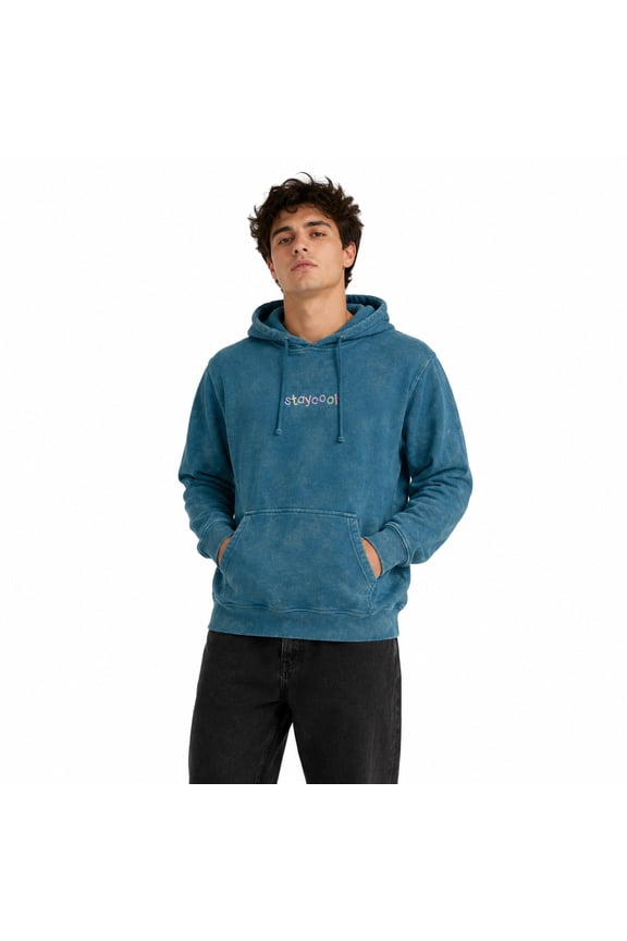 Tribal Acid Wash Turquoise Hoodie with Drawstring Closure (Small)