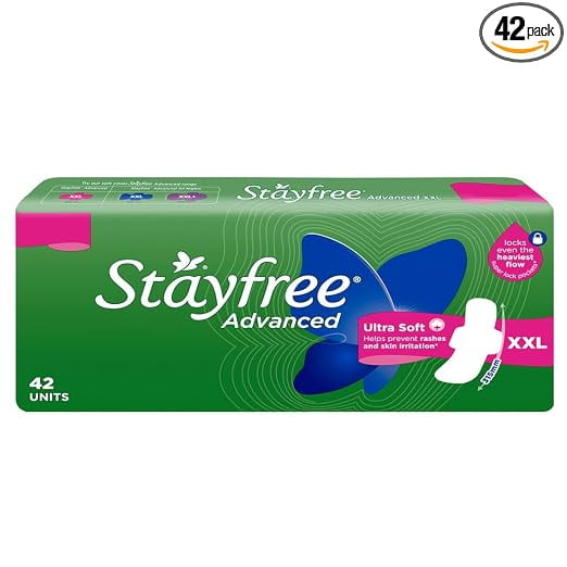 Stayfree Advanced XXL Ultra Soft Sanitary Pads for Women | 42 Soft Cotton Pads for All day Ultra Comfort | Locks Heavy flow | Prevent Rashes | Odour Control