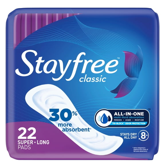 Stayfree Classic Pads Super Long without Wings, Unscented, 22 Ct