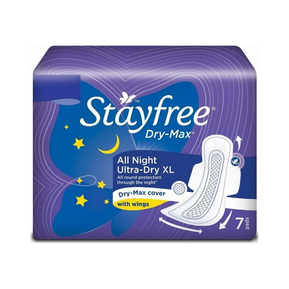 Stayfree Dry-Max All Night Ultra-Dry Pads With Wings XL, 7 Count
