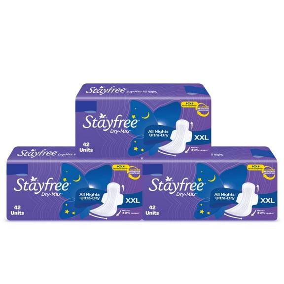 Stayfree Dry Max All Night Xl Dry Cover Sanitary Pads For Women Combo Offer, 3 X 42S (126 Napkins)