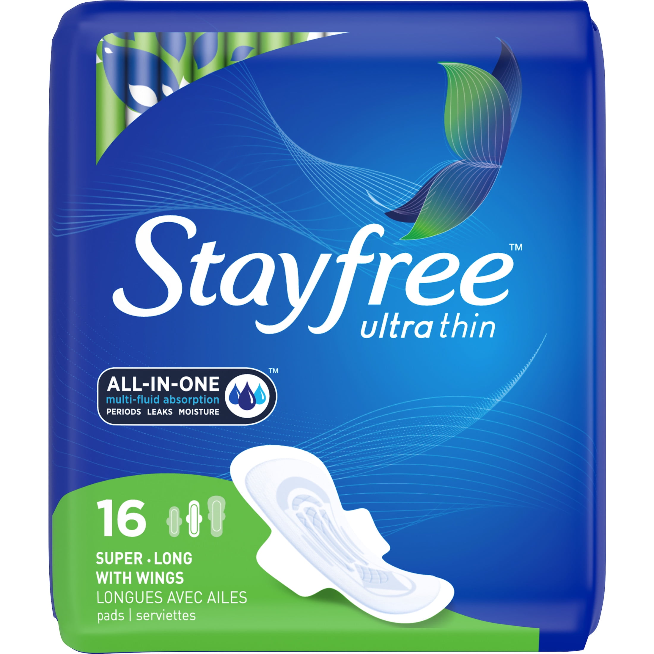 Stayfree Long Pads with Wings, Unscented, Super, 16 Ct