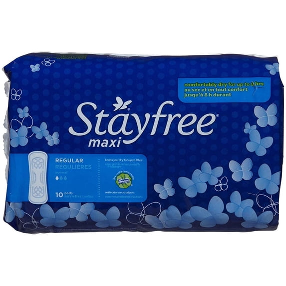 Stayfree Maxi Pads Regular – 10 Count | Comfortable Feminine Pads with Reliable Leak Protection, Soft Cover, and All-Day Freshness for Everyday Use