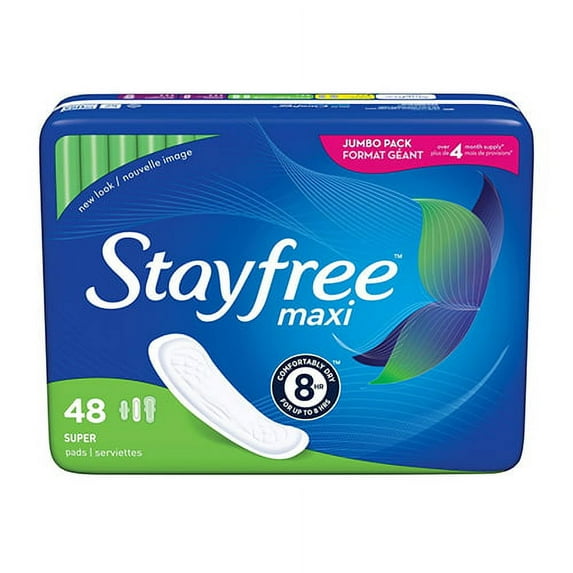 Stayfree Maxi Pads Super Feminine Pads, No Wings, Jumbo Pack, 48 Ea, 2 Pack
