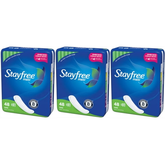 3 Pack Stayfree Maxi Pads for Women Super - Dry, Cool, and Comfortable, 48 Each