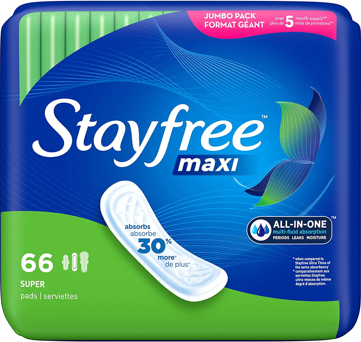 Stayfree Maxi Super Pads Wingless, Absorbs 30% More, Multi-Fluid Absorption, Comfortably Dry for up to 8 Hours, 66 Ct