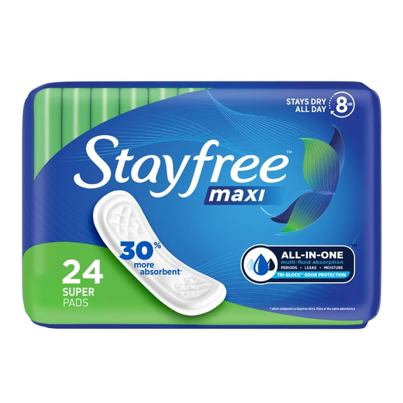 Stayfree Maxi Pads (Without Wings), Unscented, Super, 24 Count