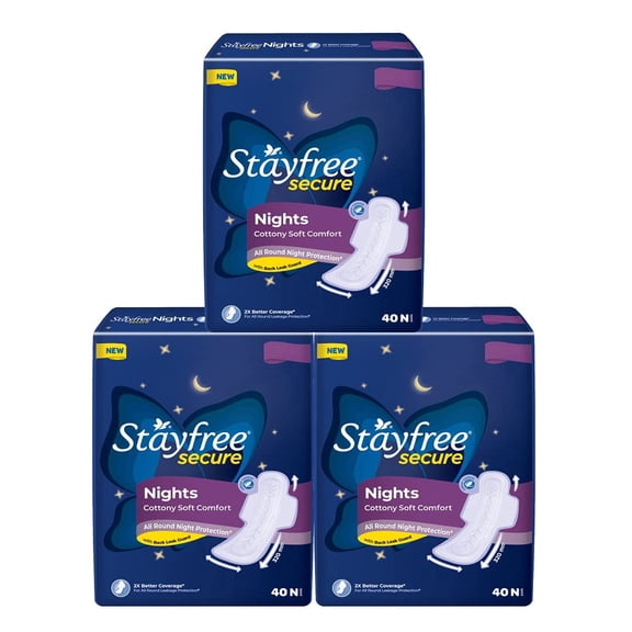 Stayfree Secure Nights Sanitary Pads, Unscented, Heavy, 120 Count
