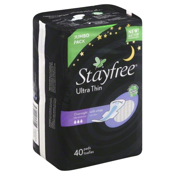 Stayfree Ultra Thin Overnight Pads with Wings, 40 Count