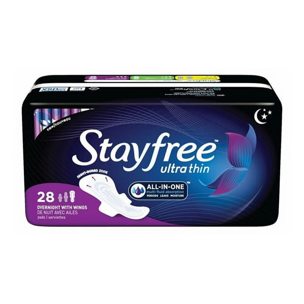 Stayfree Ultra Thin Pads For Women With Wings, Overnight, 28 Pads, 2 Pack
